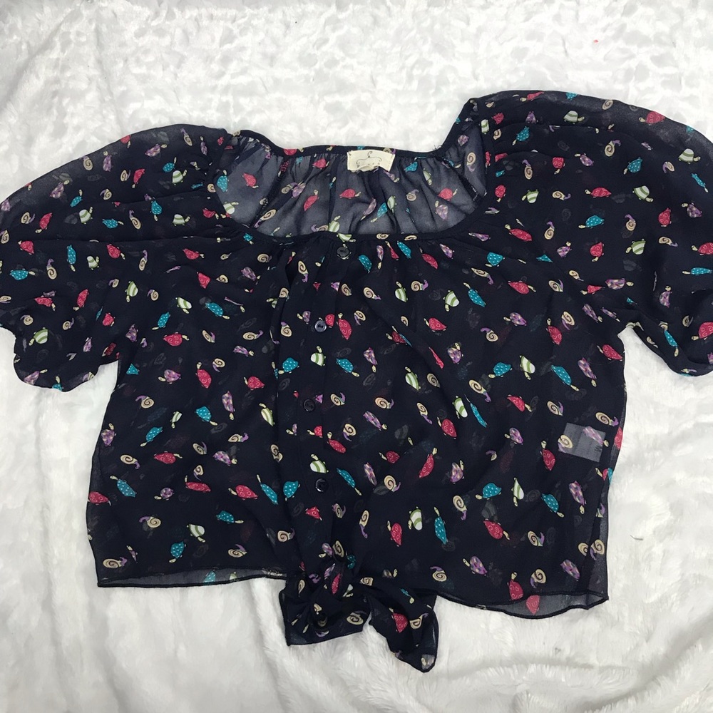 Ember snail turtles blue semi sheer crop Med top - Picture 6 of 6